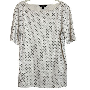 Ralph Lauren Womens Tee Size Large White Black Polka Dot Cotton Elastane